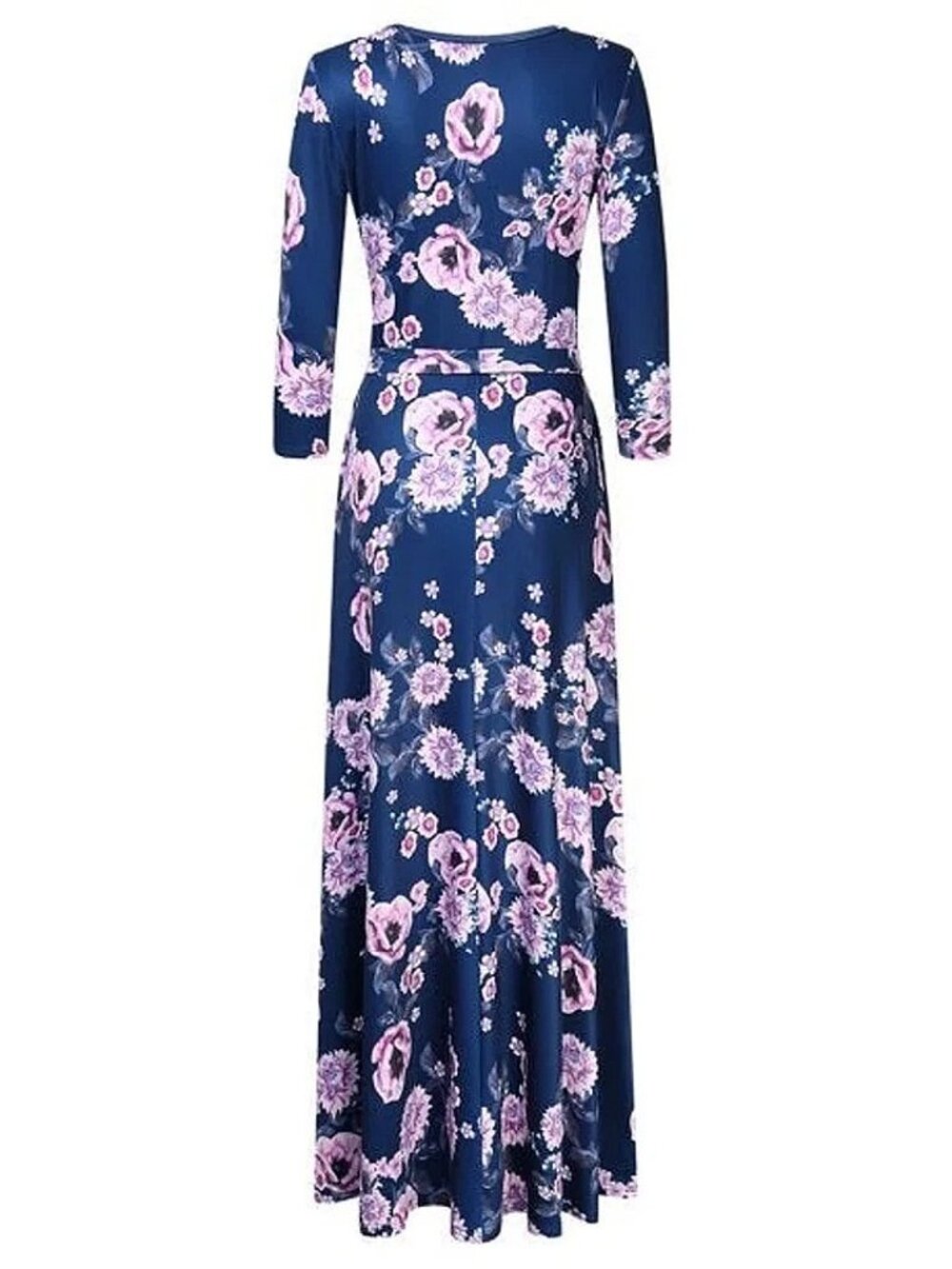 Women's Floral Wrap V Neck Maxi Dress Tie Waist Blue 3/4 Sleeves Size M - Picture 8 of 9